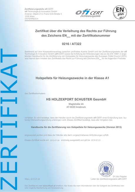 Pellet Schuster ENplus A1 66 sacchi da 990 kg in abete